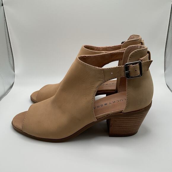 Lucky Brand Sandals Womens 7M Tan Brown Leather Open Toe Slingback Block Heel - Picture 4 of 11